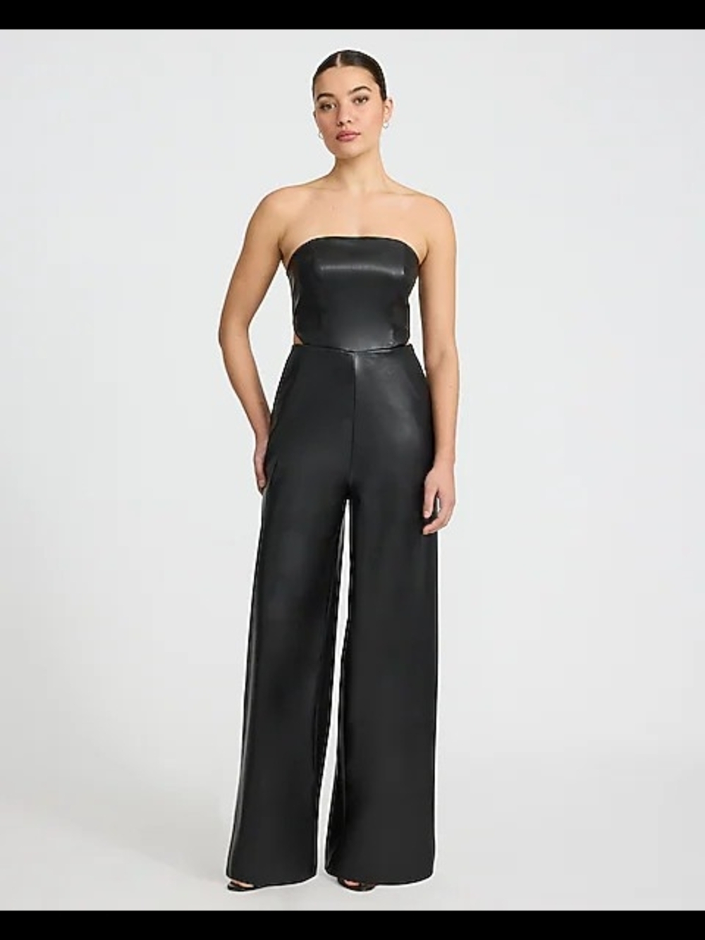 Express Black Strapless Faux-Leather Wide-Leg Jumpsuit XS